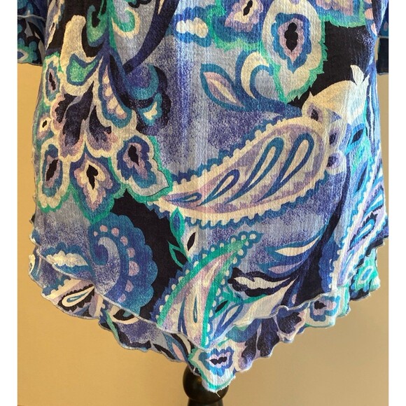Soft Surroundings Blouse Sz ? Medium Top Blue Ruffled Edge Sleeve & V Hemline - Picture 6 of 11